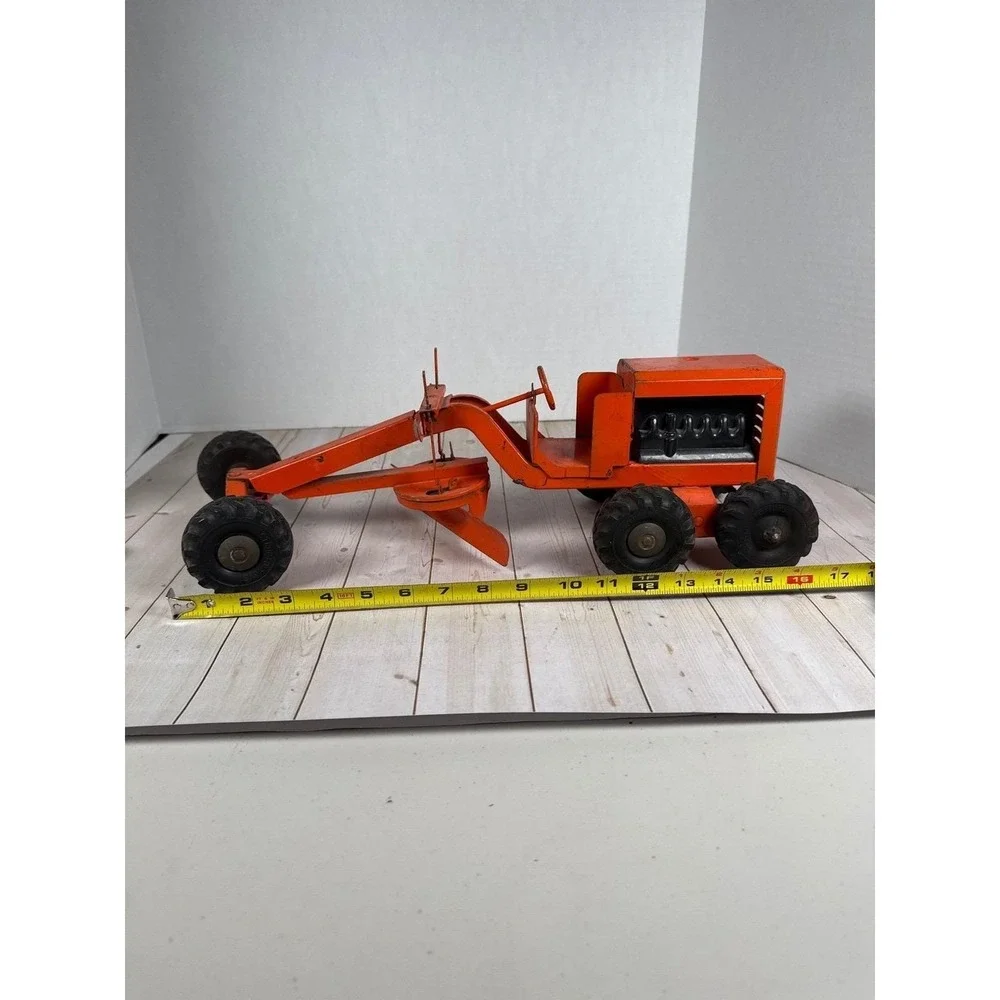 Vintage 1950s Ny-Lint Toys Pressed Steel Road Grader Orange 19 inch Construction